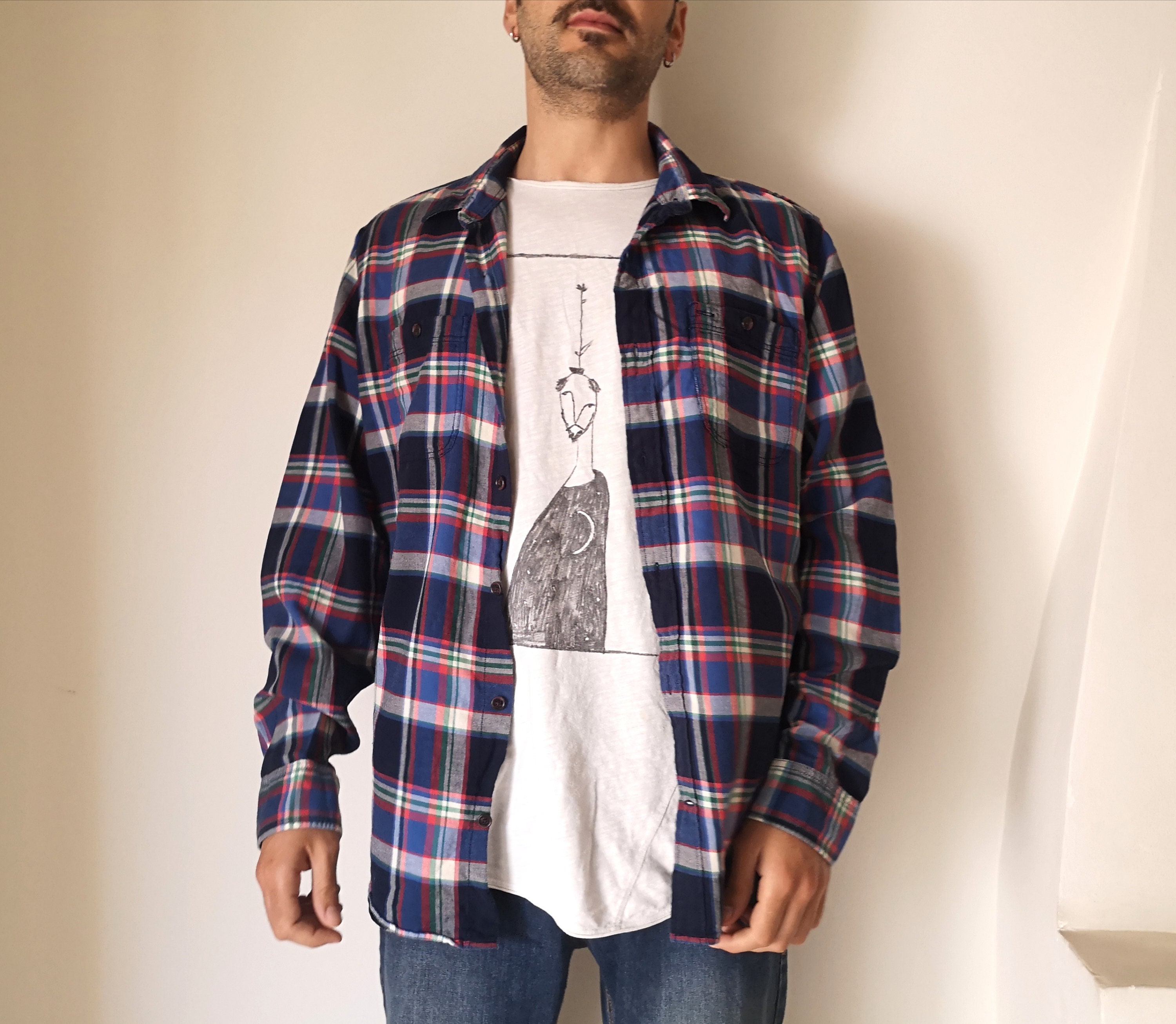 Vintage Gap Men's Plaid Shirt / Long 