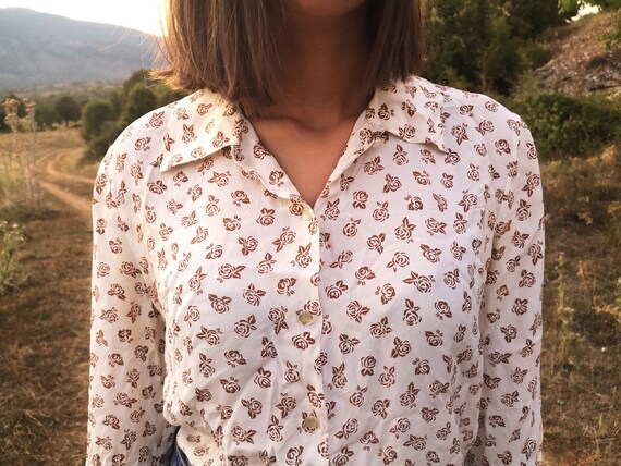 90s Cream Pure Silk Floral Blouse 