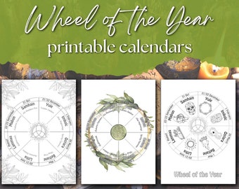 Wheel of the Year printable calendar 2024 2025 2026 - litha lammas mabon samhain yule imbolc ostara beltane Pagan Wiccan Sabbats festivals