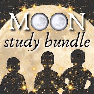 Pacote de atividades artesanais educacionais para estudo da lua - fases lunares - nomes da lua cheia, spinner, pôsteres, cartas de jogo, diário #ENWCmoonweek