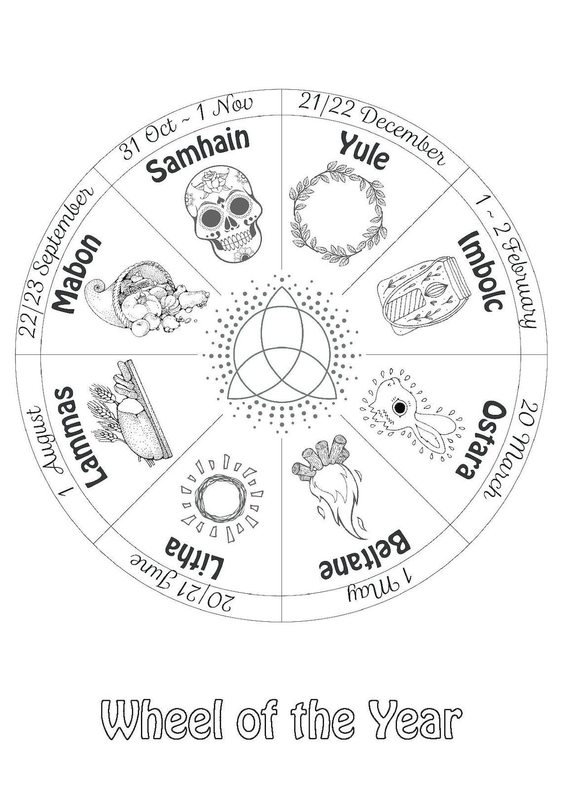 Wheel of the Year Printable Calendar 2023 2024 Litha Lammas Etsy