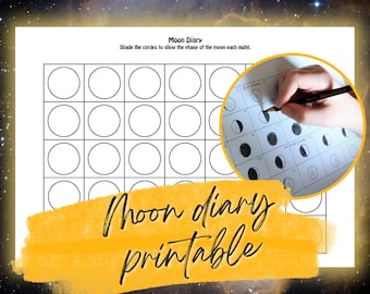 Moon tracking diary calendar activity / lunar phases observation printable / space study / astronomy topic / digital download PDF