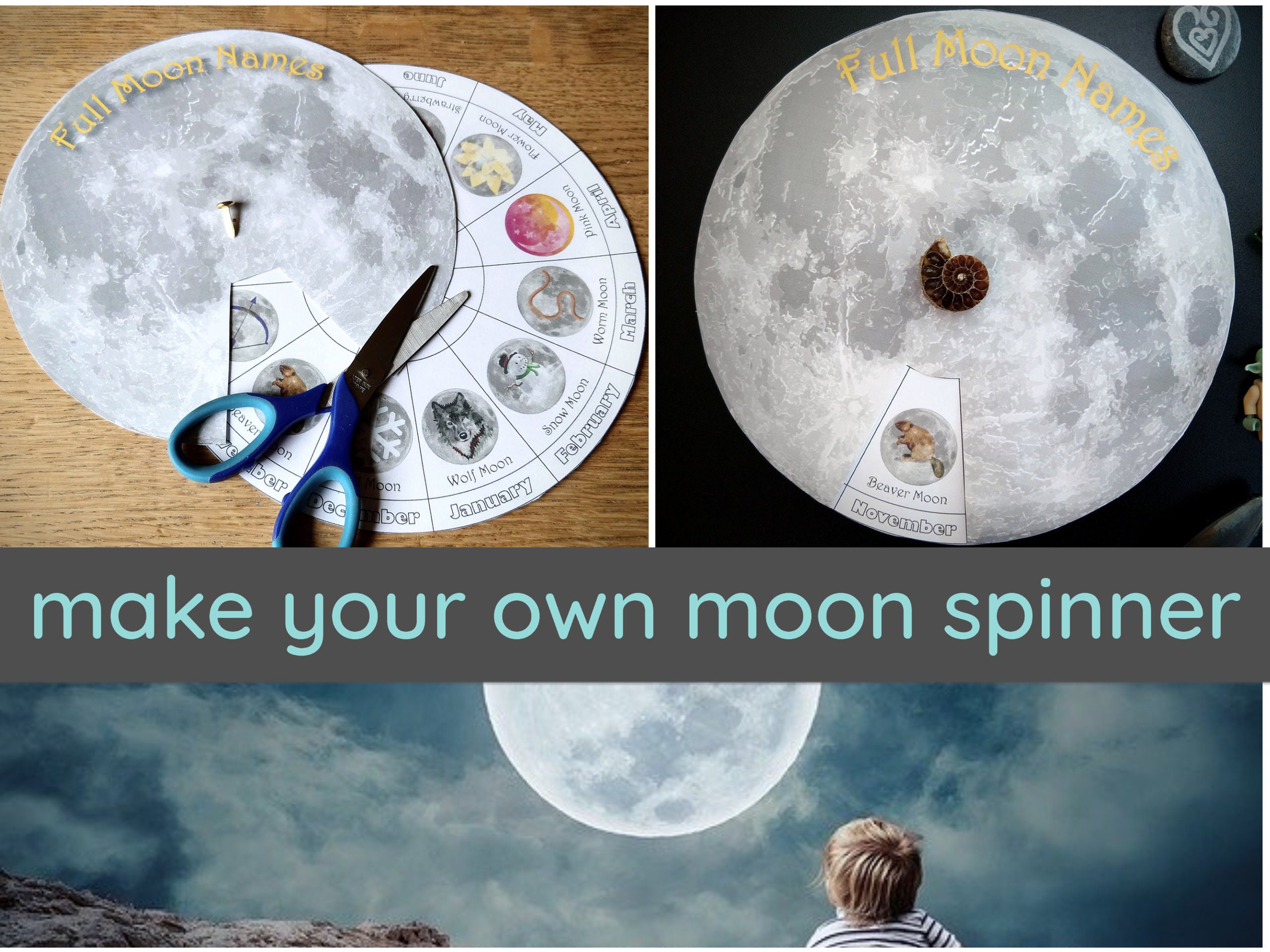 Full moon month names of the year lunar wheel craft activity etsy