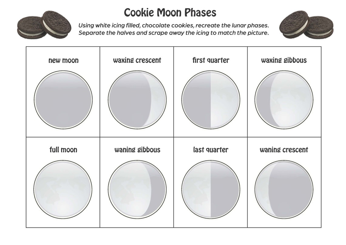 Oreo Cookie Moon Phases Sheet Printable Fun Educational Activity Page Oreo Cookie Moon Phases Sheet Printable Fun Educational Activity Page