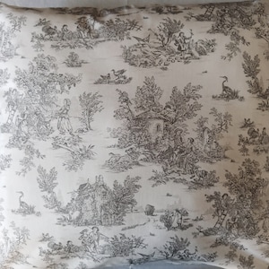 Funda de cojín funda de cojín cojín algodón Oeko-Tex Toile de Jouy cremallera hecha a mano vintage casa de campo en mal estado gris 20x20 - 60 x 60 cm