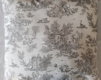 Kissenhülle Kissenbezug Kissen Baumwolle Oeko-Tex Toile de Jouy Handarbeit Reißverschluss Vintage Shabby Landhaus Grau 20x20 - 60x60 cm