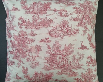 Kissenhülle Kissenbezug Kissen Baumwolle Oeko-Tex Toile de Jouy Handarbeit Reißverschluss Vintage Shabby Landhaus Rot 20x20 - 60x60 cm