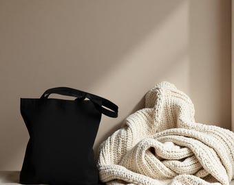 Canvas Tote mit Reißverschluss & Innentasche - Dicke strukturierte Schultertasche, Schwarz / Elfenbein, Alltag Arbeit Schule Fitnessstudio Reisen Einkaufen