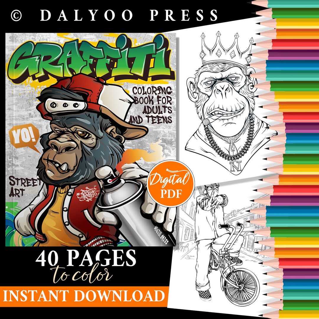 Graffiti Coloring Book for Adults and Teens, Digital Coloring Book ...