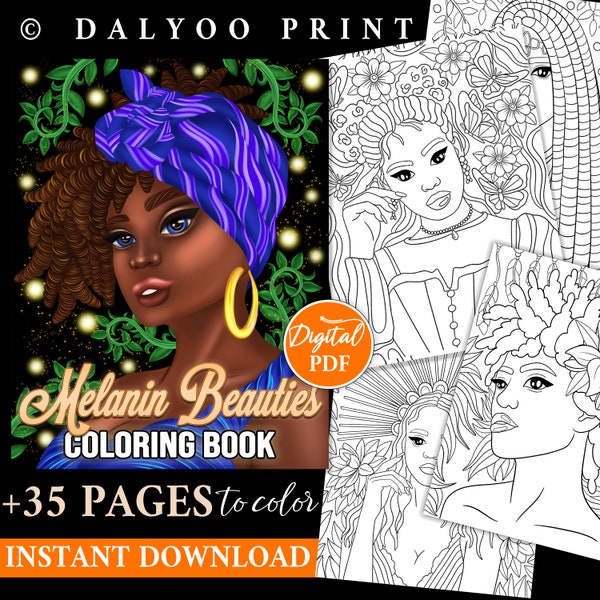 Melanin Beauties Coloring Book | Black Women Coloring Pages | Beautiful African Coloring Book For Adults & Teens (Digital PDF Download)