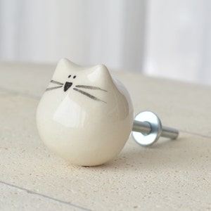 Ceramic Cat Furniture Handle, Handmade Door Knob, Kids Room Knob, Drawer Knobs, Bouton Meuble, Knauf