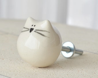Ceramic Cat Furniture Handle, Handmade Door Knob, Kids Room Knob, Drawer Knobs, Bouton Meuble, Knauf