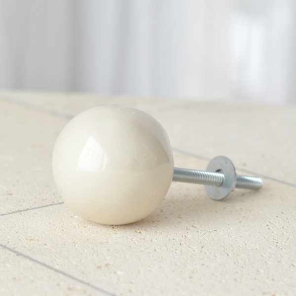 Bouton meuble, beige ball furniture handle, cabinet knob, kitchen handle, knob, ceramic knob, ivory white ceramic handle