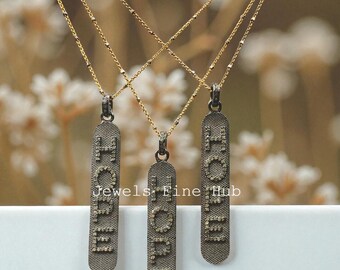 Handmade 925 Sterling Silver Pave Diamond 1 Pcs "Hope" Charm Pendant Necklace