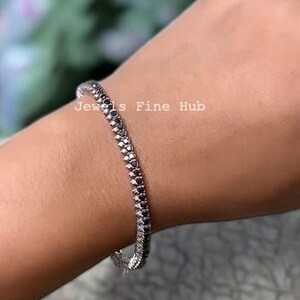 Natural Black Spinel Gemstone Tennis Bracelet,Pave Diamond Bracelet,925 Sterling Silver Bracelet Fine Jewelry, Handmade Jewelry,Wedding Gift