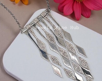 925 Sterling Silver Natural Pave Diamond Pendant Necklace, Handmade Fine Jewelry