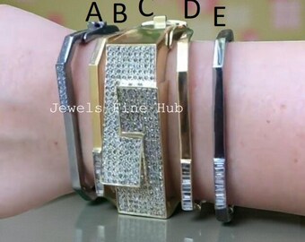 Designer Diamond Bangle bracelet, Natural Pave Diamond Bangle Jewelry. Solid 925 Sterling Silver Rectangular Bangle, Moissanite Jewelry