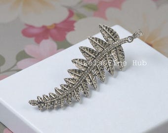 Natural Pave Diamond Leaf Pendant Necklace, 925 Sterling Silver, Handmade Jewelry