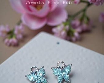 Pendentif papillon 1 pcs pavé de diamants naturels, breloque en argent sterling 925