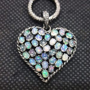 Natural Pave Diamond Natural Ethiopian Opal Gemstone 925 Solid Sterling Silver Pendant Handmade Heart Charm Pendant Necklace Fine Jewelry