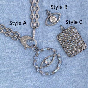 Evil Eye Moonstone Pendant Natural Pave Diamond 925 Sterling Silver Natural Rainbow Moonstone Chain Necklace Evil Eye Polki Pendant Jewelry