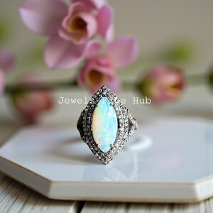 Natural Pave Diamond Ring Jewelry Solid 925 Sterling Silver Ring Natural Ethiopian Multi Fire Opal Ring Fine Jewelry Marquise Opal Ring