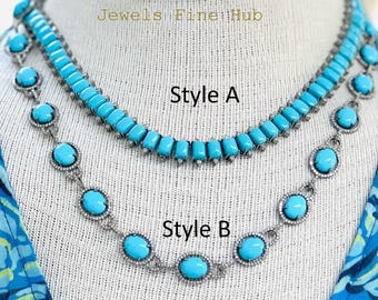 Natural Blue Turquoise Gemstone necklace, Natural Pave Diamond, 925 Sterling Silver Pendant, Round Arizona Turquoise Gemstone Stud Earring,