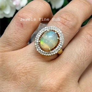 Natürliche Pave Diamant Ring Schmuck, massiver 925 Sterling Silber Ring, natürlicher äthiopischer Opal Ring, Multi Feueropal Schmuck, Verlobungsring