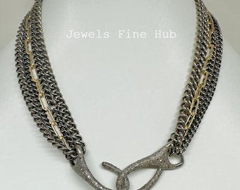 Pave Diamond Charm Necklace 925 Sterling Silver Link Chains Necklace Fine Jewelry Multi Chains Chandelier Necklace Handmade Jewelry Gift Her