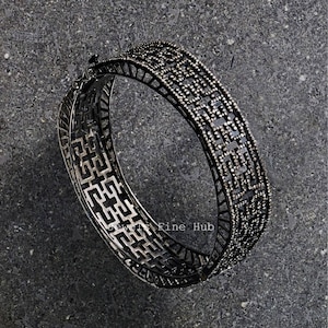 Designer Armreif, massiver 925 Sterling Silber Armreif, natürlicher Pave Diamant Armreif, viktorianischer Schmuck Geburtstagsgeschenk ihr Armreif