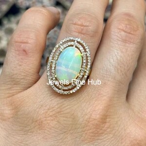 Sierlijke gouden ring natuurlijke effenen diamanten ring sieraden 925 sterlingzilveren ring natuurlijke Ethiopische multi fire opal edelsteen ring fijne sieraden