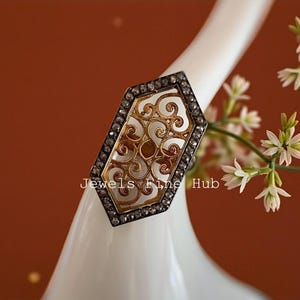 Anillo de diseño antiguo con pavé de diamantes naturales, anillo victoriano de plata esterlina maciza 925, anillo de promesa, regalo de cumpleaños, joyería para fiestas.