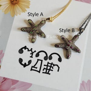 Colgante de estrella de mar con rubí y esmeralda natural, pavé de diamantes, plata de ley 925