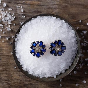 Pendiente de diamante pavé natural, hecho a mano, de plata de ley 925, piedra preciosa de cianita azul natural, regalo de cumpleaños, joyería fina.