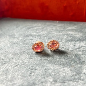 Natural Pave Diamond Pink Tourmaline/Green Tourmaline Stud Earring Solid 925 Sterling Silver Natural Tourmaline Gemstone Earring Jewelry