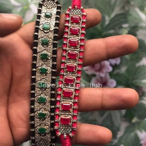 Pulsera de esmeraldas, rubíes y diamantes naturales, joyería de plata de ley 925 con macramé negro y rosa.