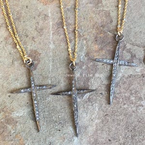 1 (Pc) Natural Pave Diamond Pendant 925 Solid Sterling Silver Chain Necklace Cross Design Pendant Necklace Fine Jewelry Party Gift Jewelry