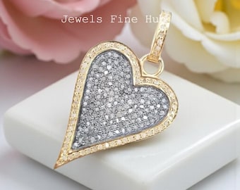 925 Sterling Silver Naturlig Pave Diamant Hjärthänge, Handgjorda Smycken