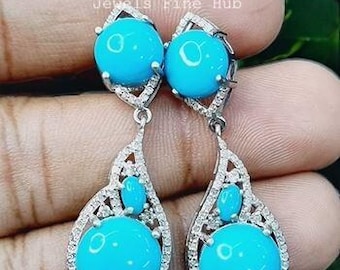 Natural Sleeping Beauty Turquoise Gemstone Earring Natural Pave Diamond Jewelry Solid 925 Sterling Silver Earring Mother's Day Gift jewelry