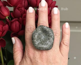 Designer Pave Diamond Ring Natural Pave Diamond Ring Solid 925 Sterling Silver Handmade Fine Wedding Gift For her Promise Ring jewelry Gift