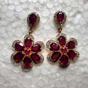 Good Quality Red Ruby Gemstone Earring Dangle Drop Earring Solid 925 Sterling Silver Natural Pave Diamond Birthday Gift for her Fine Jewelry