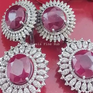 Oval Cut Ruby Gemstone Earring Dangle Drop Earring 925 Sterling Silver Natural Pave Diamond Earring Birthday Gift for her Fine Jewelry