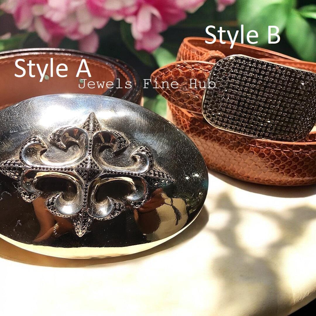 Leather Belt Buckle Pendant Natural Pave Black Diamond Solid 925 ...