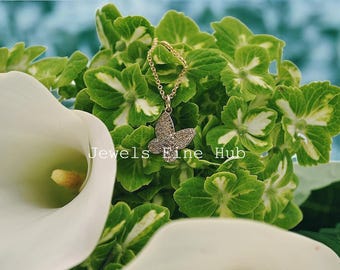 Pendentif papillon en diamants naturels pavés, collier délicat en argent sterling 925 en or