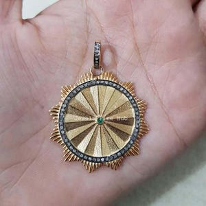 Sun Design Celestial Pendant Necklace 925 Solid Sterling Silver Natural Pave Diamond Natural Green Emerald Gemstone handmade Pendant Jewelry