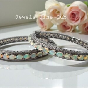 Natural Ethiopian Opal gemstone 1 ( Pc ) Bangle Bracelet Natural pave Diamond Solid 925 Sterling Silver Fine Jewelry Multi Fire Opal Jewelry