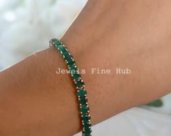 Natural Green Emerald Gemstone Tennis Bracelet Jewelry 925 Solid Silver Victorian Bracelet Oval Cut Emerald Stone Handmade Bracelet Jewelry