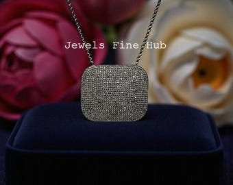 Handmade Natural Pave Diamond Pendant Necklace, 925 Sterling Silver , Valentine Gift