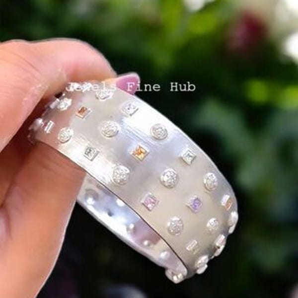Natural Pave Diamond Bangle Bracelet Natural Multi Sapphire Gemstone Cuff Bangle Jewelry Solid 925 Sterling Silver Christmas Gift Jewelry