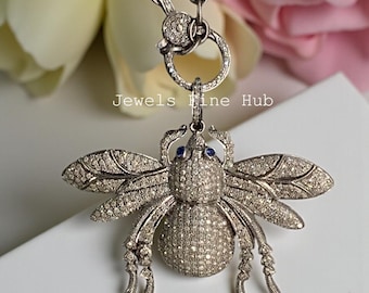 925 Sterling Silver Sapphire Gemstone Necklace, Natural Pave Diamond, Clasp Lock, Oxidized Chain